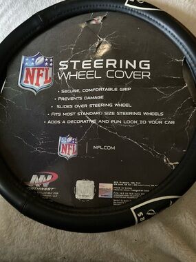 NFL Raiders Black Steering Wheel Cover with White Logo Trim